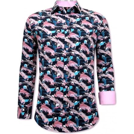 Luxe Satijn Overhemd Heren - 3075NW - Navy / Rooze