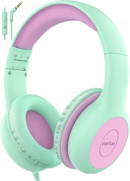 Opvouwbare bedrade stereo kinderhoofdtelefoon met volumebegrenzer en microfoon - Groen en Violet