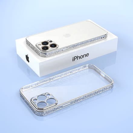 Smartphonica iPhone 13 Pro Max hoesje met 3D metallic opdruk - Zilver geschikt voor iPhone 13 Pro Max