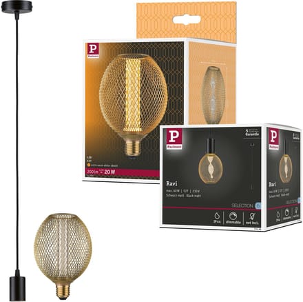 Hanglamp Ravi IP44 E27 1800K 200lm 4,2W Zwart mat