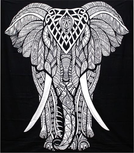 Zwart-wit katoenen sprei + wandkleed - Olifant