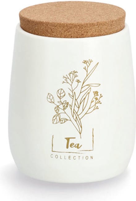 Zeller Thee bewaarblik/bus - metaal/kurk - creme/goud - 11 x 13 cm - 750 ml