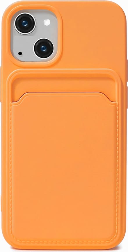 Hoesje Pasjeshouder geschikt voor iPhone 15 Plus - Siliconen Case Back Cover Oranje