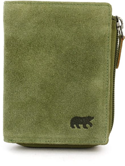 Bear Design Gungun Suede Leren Ritsportemonnee - Mosgroen