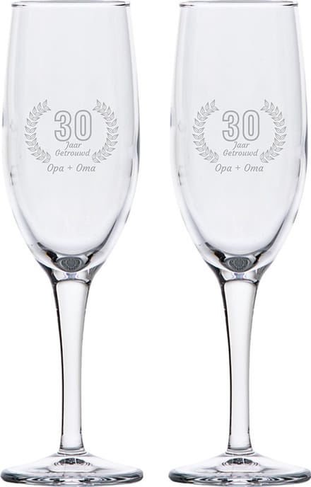 Gegraveerde set champagneglazen 16,5cl Opa + Oma 30 jaar getrouwd