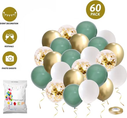 FeestmetJoep® 60 stuks ballonnen Goud & Groen – Verjaardag Versiering