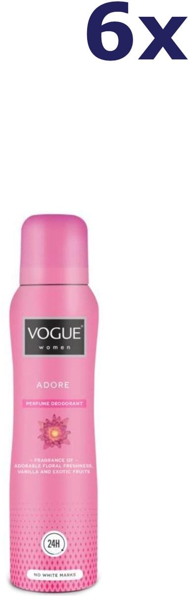 Vogue - Women Parfum Deodorant Adore - 6 x 150 ml - Voordeelverpakking