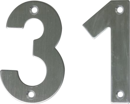AMIG Huisnummer 31 - massief Inox RVS - 10cm - incl. bijpassende schroeven - zilver