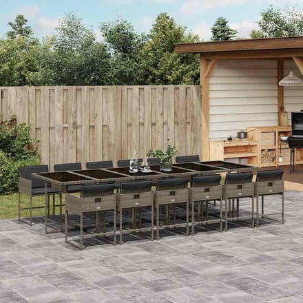 vidaXL - 13-delige - Tuinset - met - kussens - poly - rattan - grijs