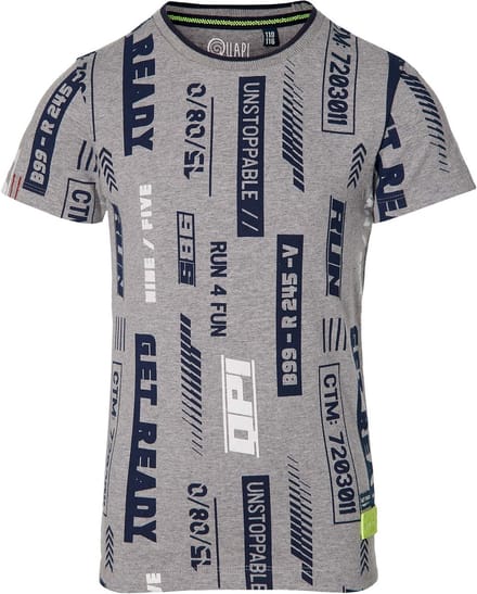 Quapi jongens t-shirt Fabiano Grey Melee Text - maat 146/152