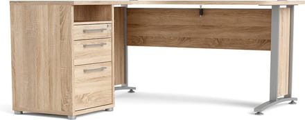 Prisme Hoekbureau met 1 plank en 3 laden, eiken decor