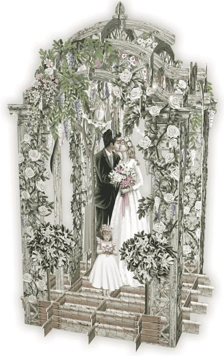 3D Wenskaart Bruidspaar Wedding Arbour – Luxe Laser Cut Kaart met Envelop
