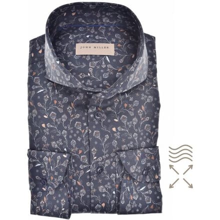 John Miller Overhemd Tailored Petal Pattern Donker Blauw / male