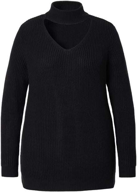 MIAMODA - Dames - Pullover regular fit V-hals met choker - Zwart - Maat 54+