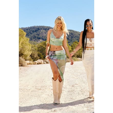 boohoo Dames Gemengd bloemrijke mesh cowl top & rok co-ord | Green | Maat: 14