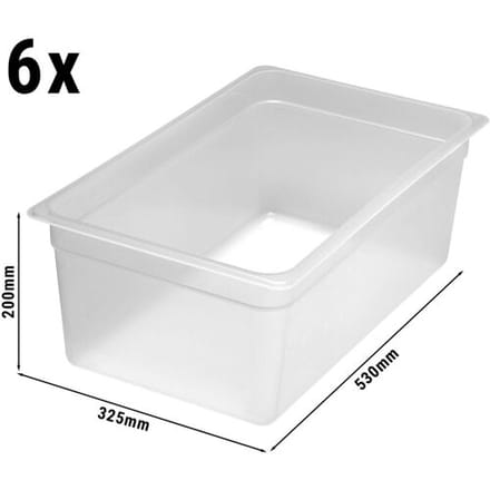 (6 stuks) CAMBRO Polypropyleen Gastronormbak 1/1 - Melkwit - Hoogte: 200mm