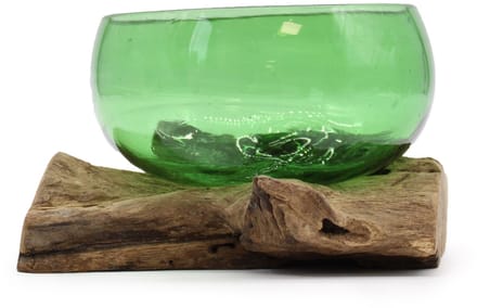 Recycled Beer Bottles - Wide Bowl on Wood