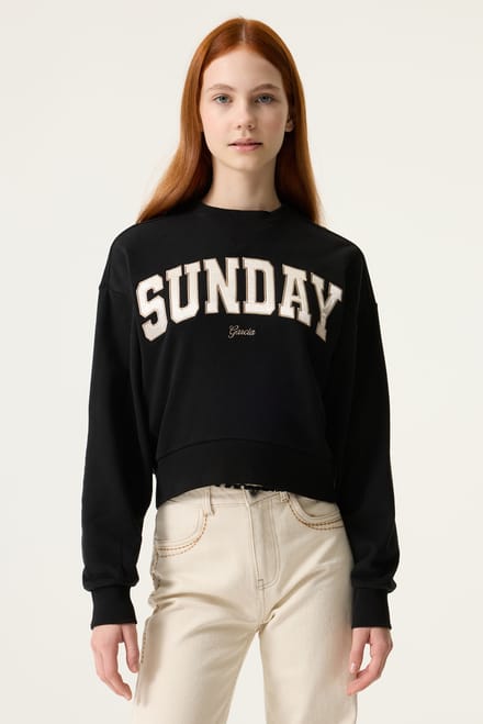 GARCIA Meisjes Tekst Print Sweater Zwart Lange mouw