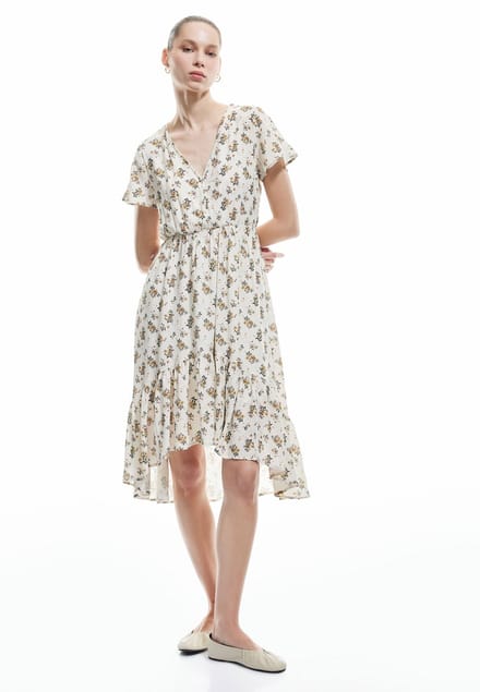 Midi-lengte Asymmetrisch Volantkleid