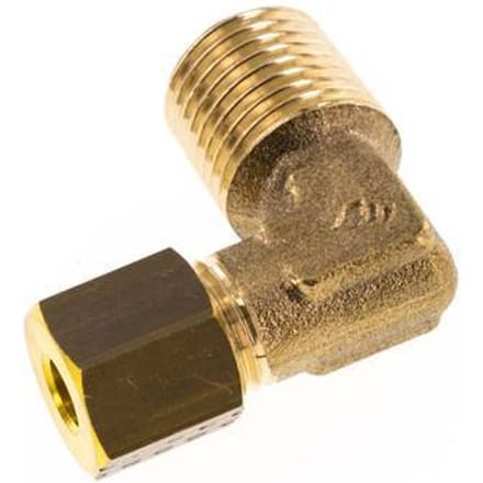 R 1/4'' Buitendraad x 5mm Messing L-Knelfitting 90 graden 150 Bar DIN EN 1254-2