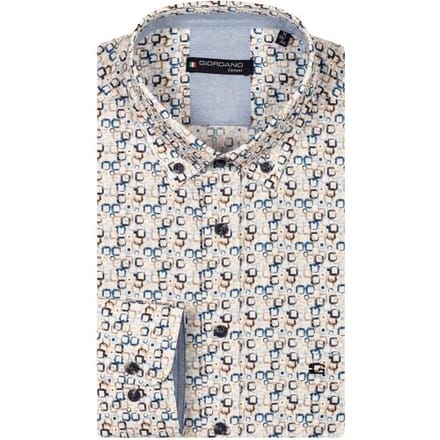 Giordano Overhemd Ivy Button Down Linnen Look Graphic Squares Fantasy Navy-Multi / male