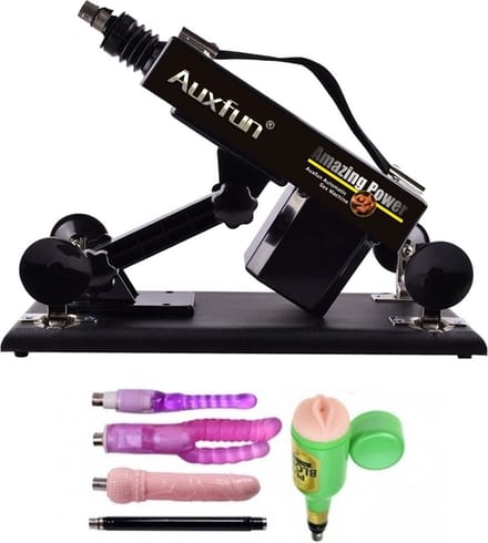 Pakket René Auxfun Basic Seksmachine Met 5 opzetstukken
