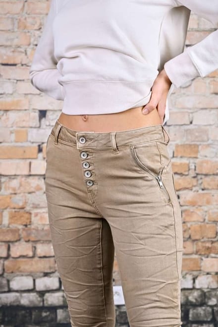 Toxik3 - Jeans 5 button kreukstof taupe