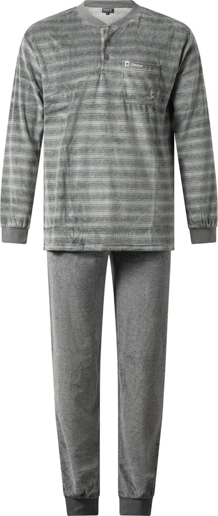 Outfitter - winter heren pyjama 451920 - warm velours - groen - maat L