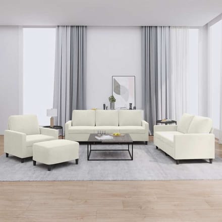vidaXL - 4-delige - Loungeset - met - kussens - fluweel - crèmekleurig