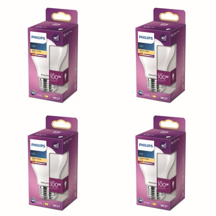 Philips Voordeelverpakking - E27 - LED Globelamp - Mat - 100W - Niet Dimbaar - Warmwit Licht - Set van 4 Stuks