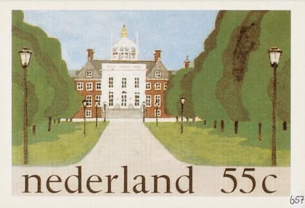 Briefkaart met afbeelding Huis ten Bosch postzegel