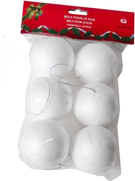 Gerimport Piepschuim ballen/bollen - 6x stuks - D6 cm - met lusjes - DIY hobby/decoratie balletjes