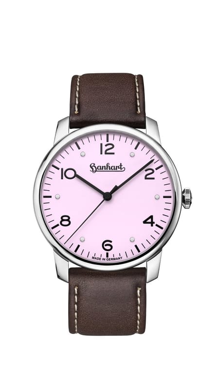 Hanhart horloge Silva rosé - rose - bruin leder band - leer - 38,5 mm diameter