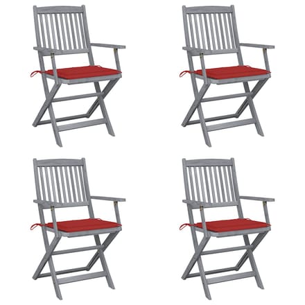 vidaXL - Set - van - 4 - klapstoelen - met - kussens, - gemaakt - van - massief - acaciahout.