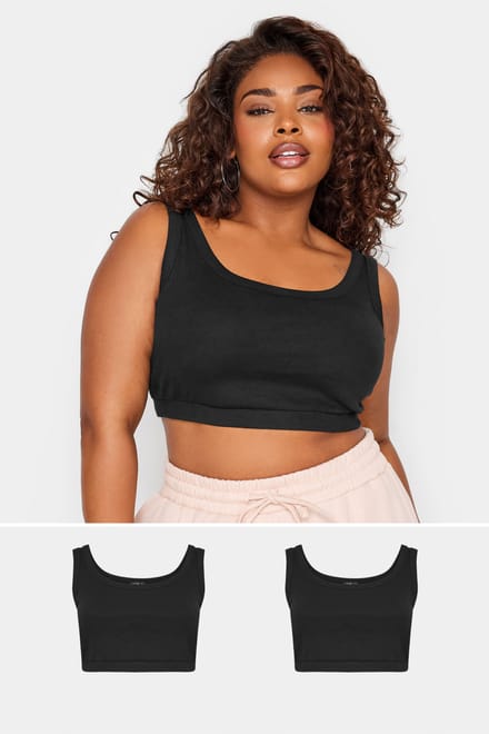 Yours Set Van Twee Paar Geribbelde Cropped Hemdjes In Zwart Size 44