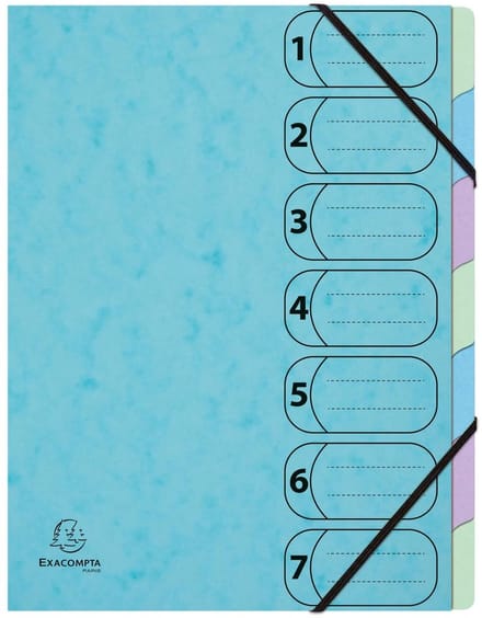 Exacompta 8x Harmonika sorteermap met elastieken 7 vakken Aquarel - A4 - Pastelblauw - 56562E