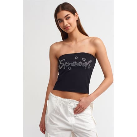 Draadloze Slim-Fit Cropped Top Met Steen Detail
