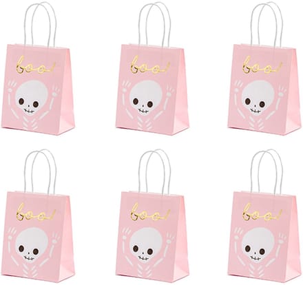 PARTYDECO - 6 roze en witte Boo Halloween snoepzakjes