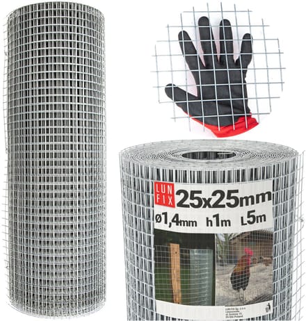 LUN FIX - Volierendraht + verzinkt staal - 1m x 5m - Ø 1.4 mm - Hasendraht