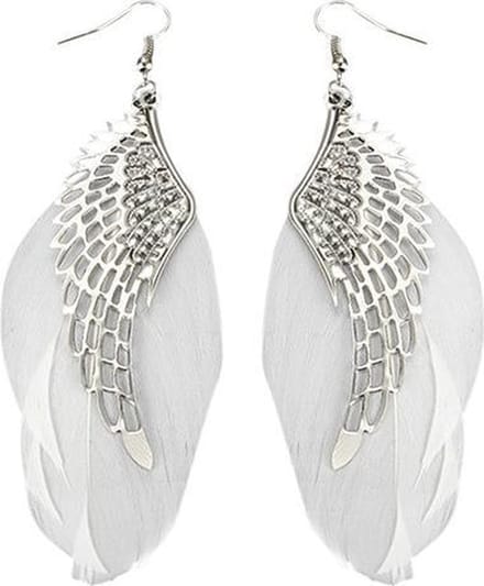 Fako Bijoux® - Oorbellen - Veren Met Vleugels - Wit