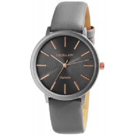 excellanc-1900260-004-dameshorloge-grijs-rosekleurige indexen-diameter 38 mm-3 bar waterdicht