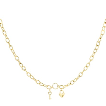 Yehwang - Ketting met sleutel & slotje - Goud - Stainless Steel