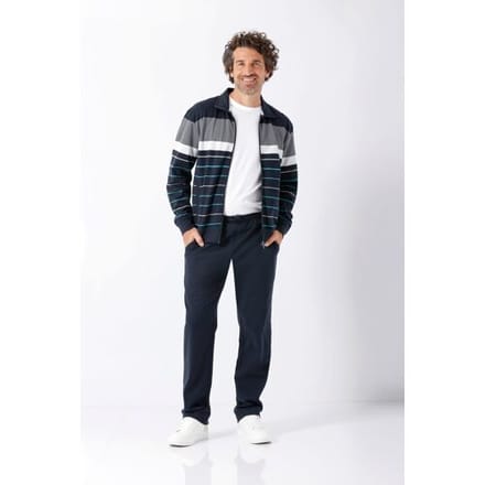 Gestreept heren huispak Hajo interlock - Blauw - Maat - 48