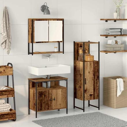 vidaXL - Badkamermeubel - Set - 3 - st - Bruin - Bewerkt - hout