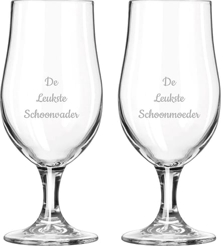 Gegraveerde bierglas op voet 49cl De Leukste Schoonvader-De Leukste Schoonmoeder