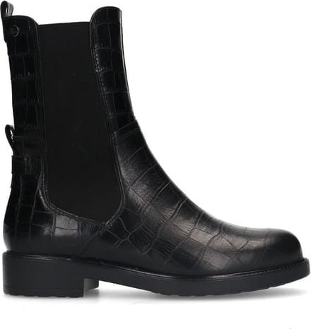 No Stress - Dames - Zwarte leren chelsea boots met crocoprint - Maat 41