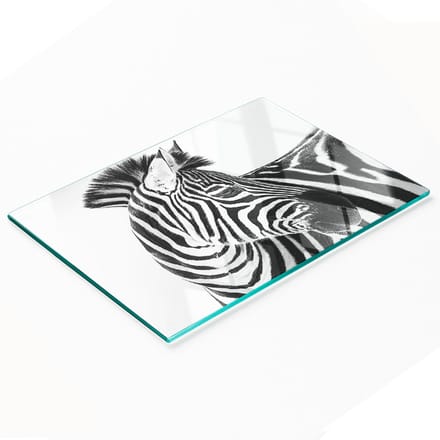 Glazen snijplank met zebraprint in de sneeuw, 80x52 cm