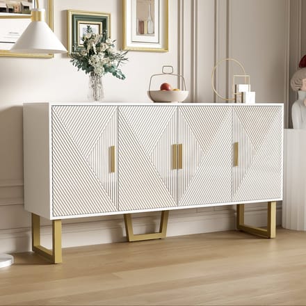 HAUSS SPOLE Dressoirs - Dressoir Met Hoogglanzende Gestructureerde Deuren - Luxe En Modern - Veel Opbergruimte - MDF - Wit - 150x40x82 cm