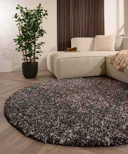 Rond hoogpolig vloerkleed - Blend zwart/grijs 80