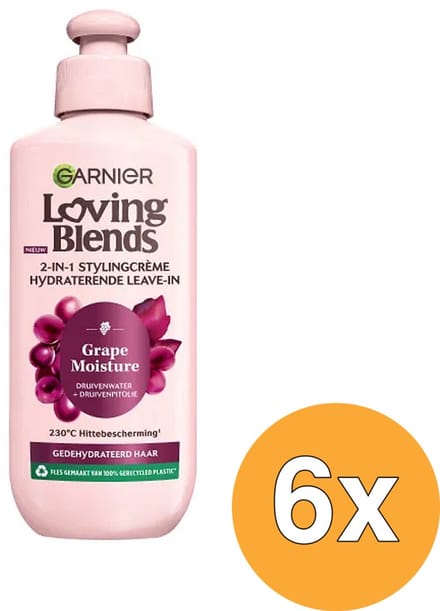 Garnier Loving Blends Grape Moisture Leave-in Crème – Hydrateert en beschermt – Voor gedehydrateerd haar - 200ml - 6 stuks